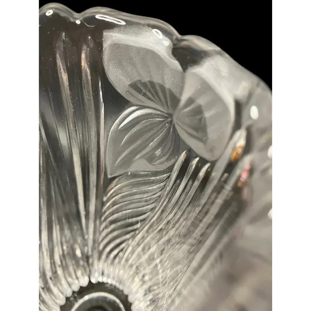 1960s German Bleikristall Anna Hutte Lead Crystal Frosted Iris Flower Rose Vase